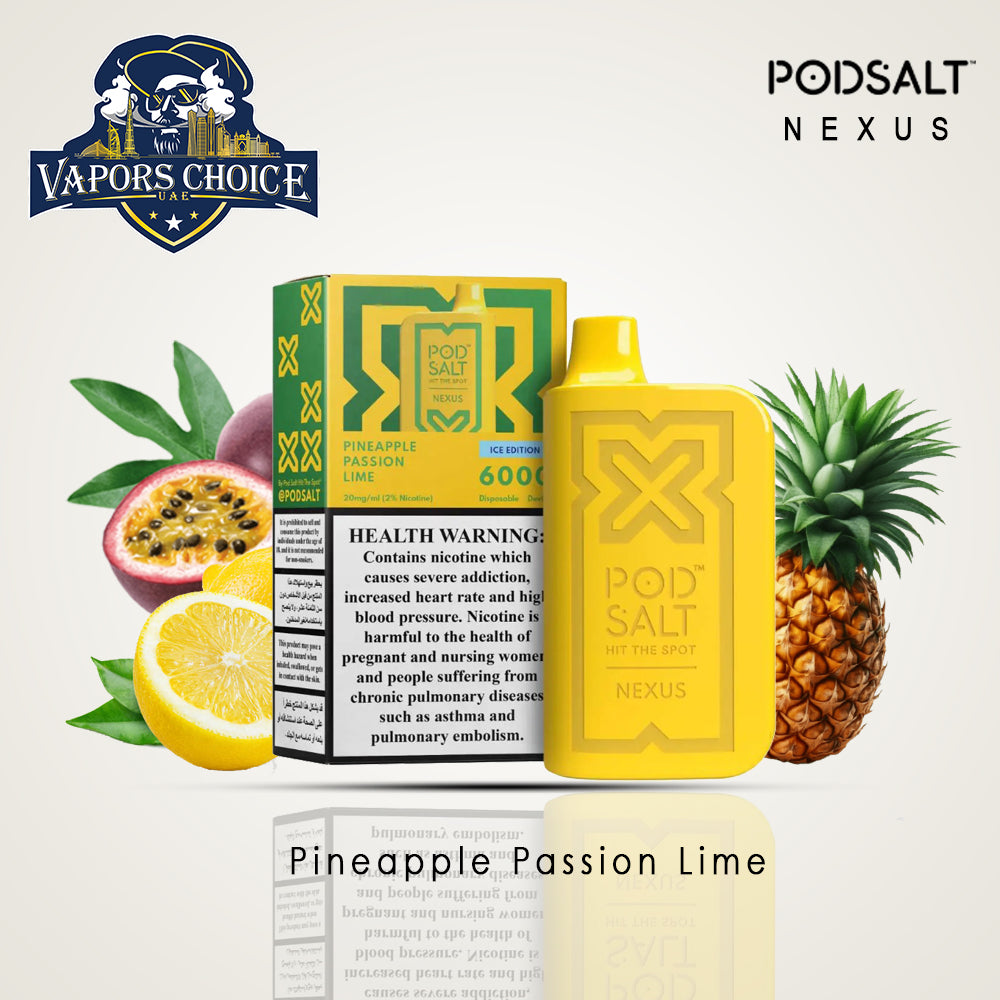 NEXUS (20mg) 6000 PUFFS - DISPOSABLE VAPE From Pod Salt Pineapple Passion Lime UAE Abu Dhabi